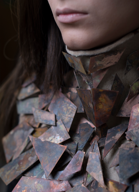 Copper shards worn over Bakhtiari felt, detail